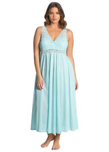 Nylon Tricot Sleeveless Long Nightgown with Floral Lace