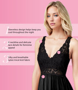 Nylon Tricot Sleeveless Long Nightgown with Floral Lace