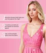 Nylon Tricot Sleeveless Long Nightgown with Floral Lace