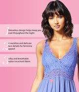 Nylon Tricot Sleeveless Long Nightgown with Floral Lace