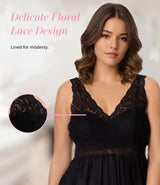 Nylon Tricot Sleeveless Long Nightgown with Floral Lace