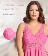 Nylon Tricot Sleeveless Long Nightgown with Floral Lace