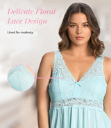 Nylon Tricot Sleeveless Long Nightgown with Floral Lace