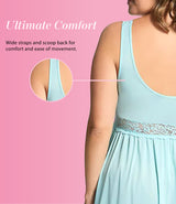 Nylon Tricot Sleeveless Long Nightgown with Floral Lace