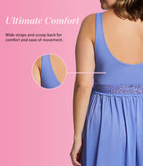 Nylon Tricot Sleeveless Long Nightgown with Floral Lace