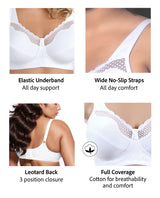 Fully® Cotton Soft Cup Wireless Full-Coverage Bra with Back Closure & Lace