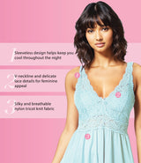 Nylon Tricot Sleeveless Long Nightgown with Floral Lace