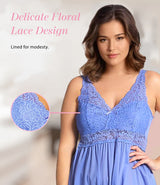 Nylon Tricot Sleeveless Long Nightgown with Floral Lace
