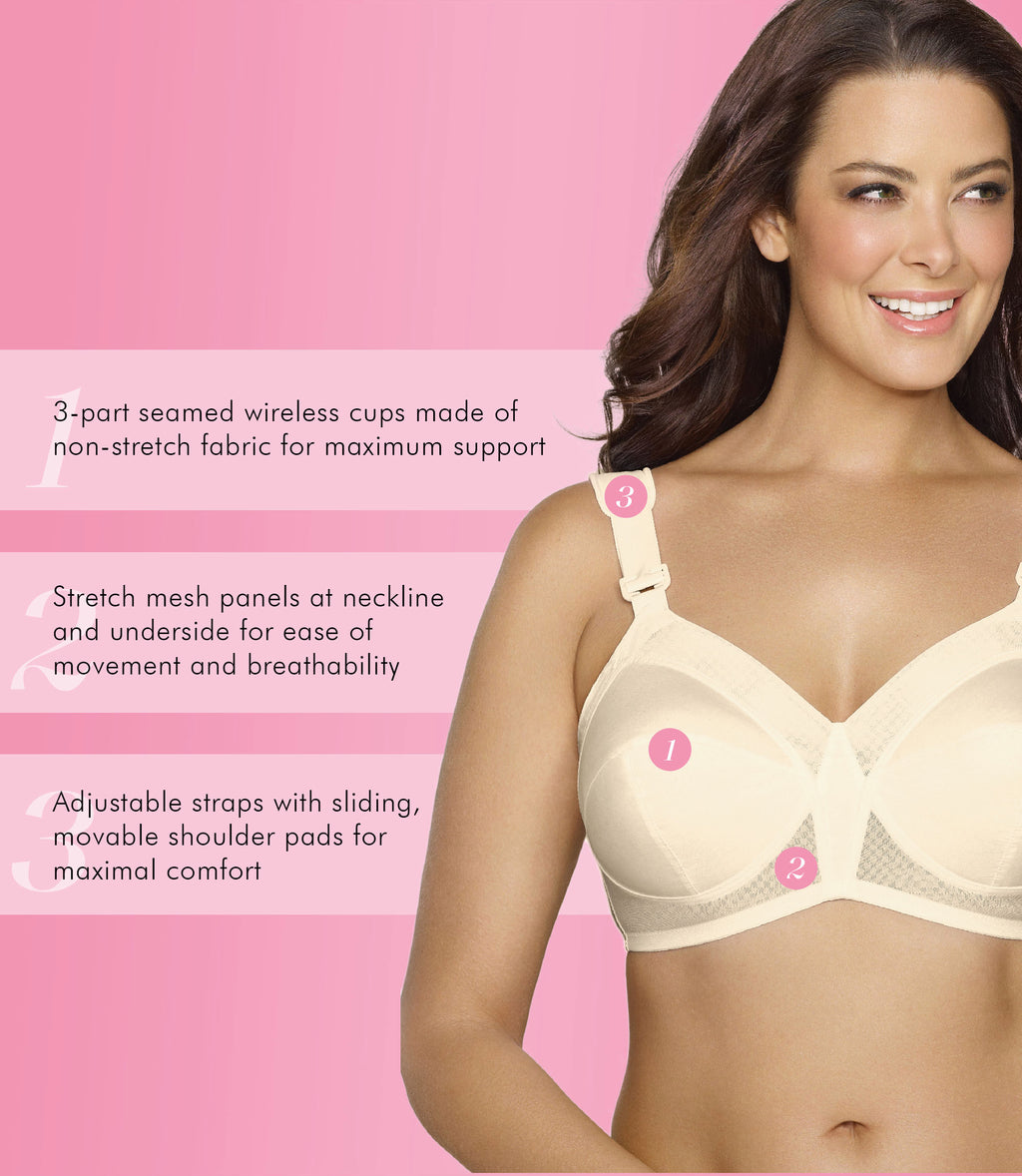 Exquisite Form 5100535 Fully Cotton Soft Cup Wireless Full-Coverage Bra  with Back Closure & Lace, Damask, 38D