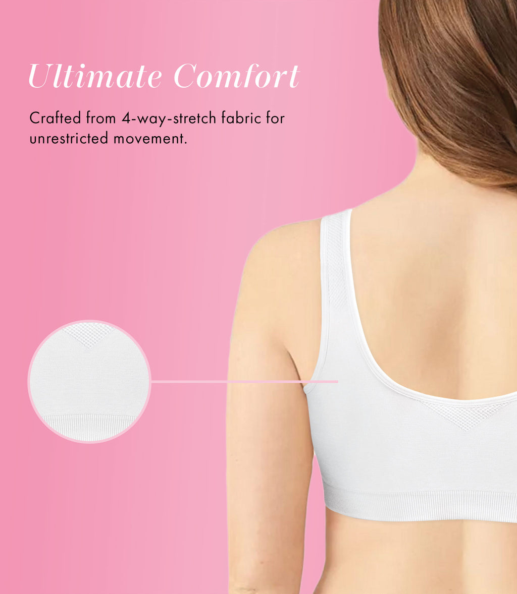 Solid Color Front Closure Wireless Seamless Bra Ivory