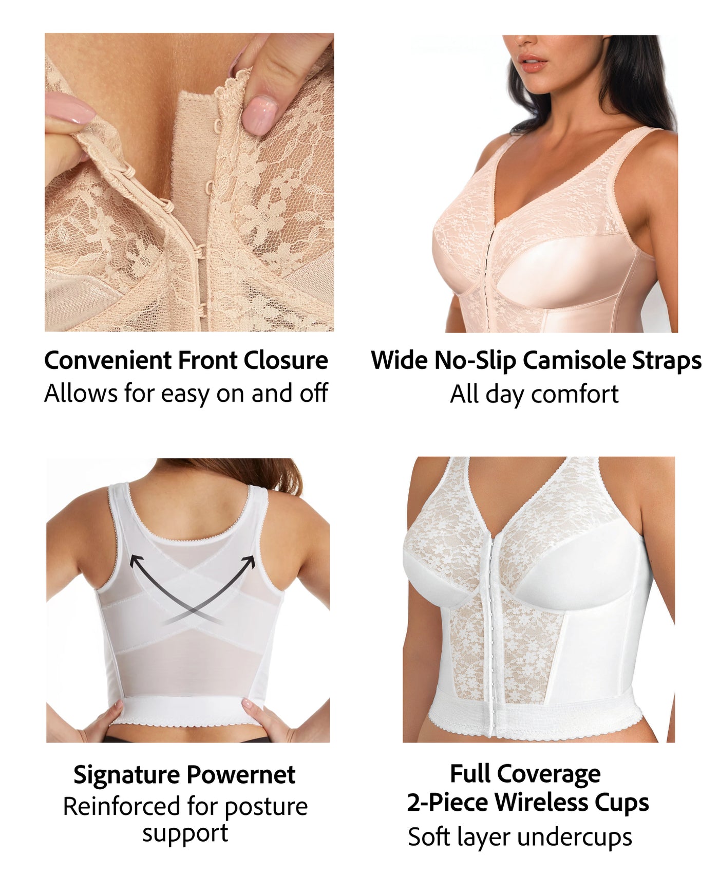 FULLY® Front Close Wirefree Longline Posture Bra with Lace