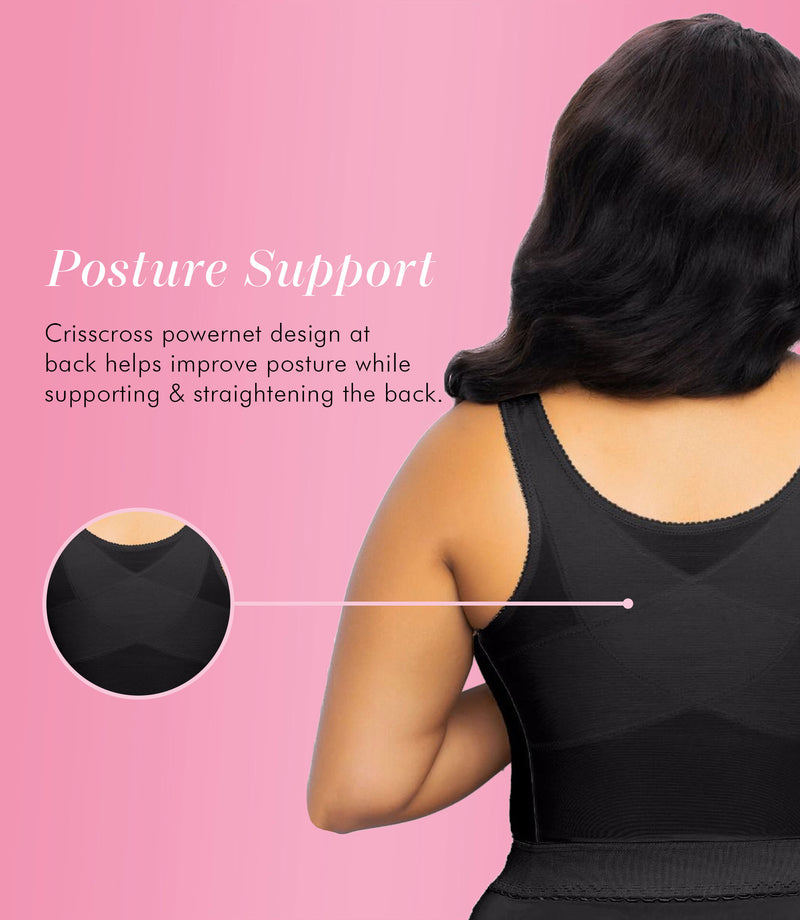 Eashery Long Sports Bras for Women Women's Fully Front Close Longline Lace  Posture Bra Black 38 