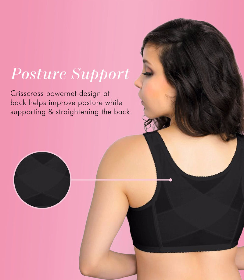 Womens Front Closure Back Support Posture Bra Wirefree No Padded