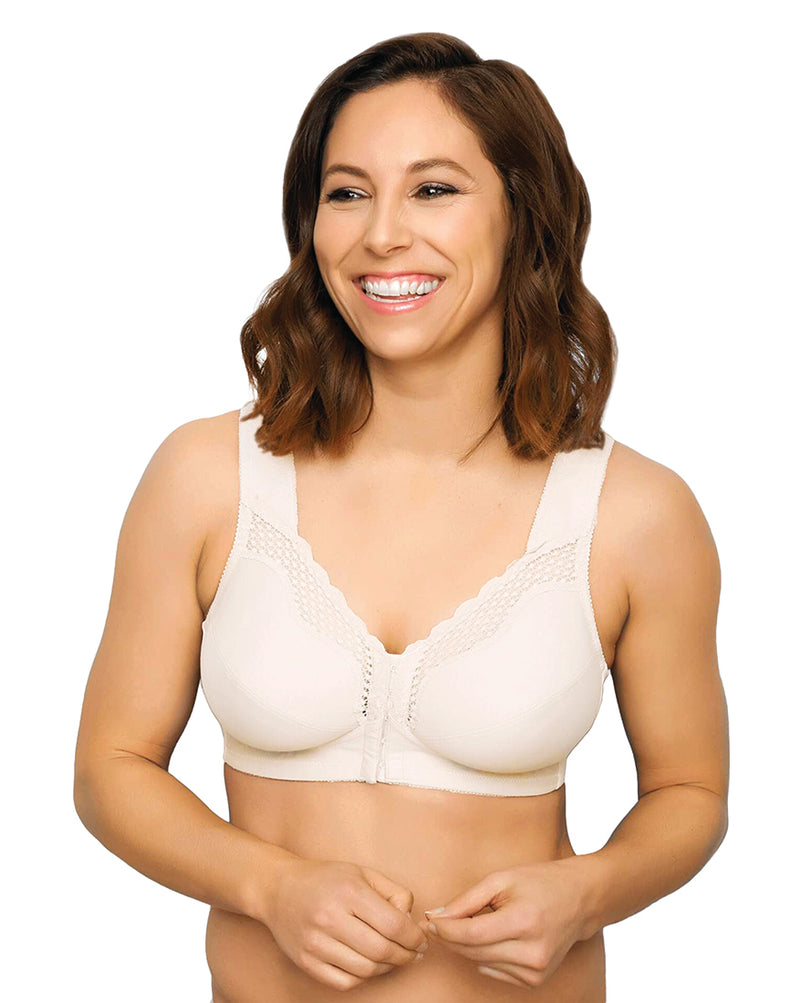 Womens Front Closure Posture Wireless Back Support Full Coverage Bra  Coconut White 36G