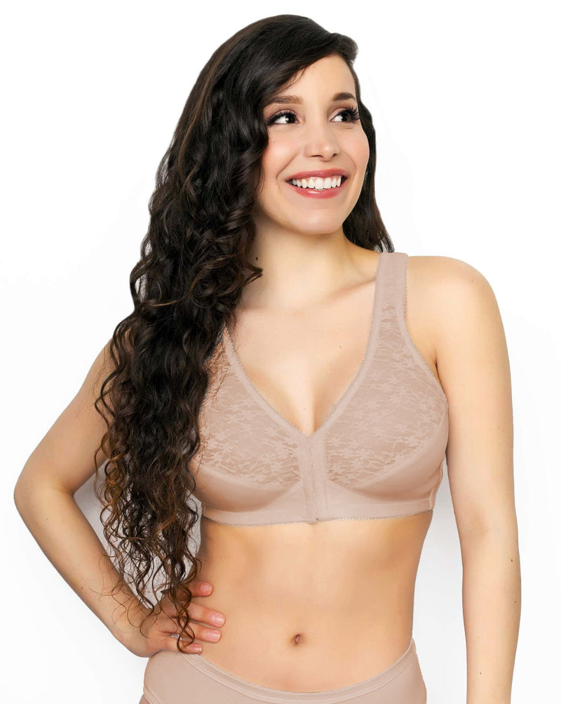 Exquisite Form Fully Front Close Wire-Free Longline Posture With Lace -  Curvy