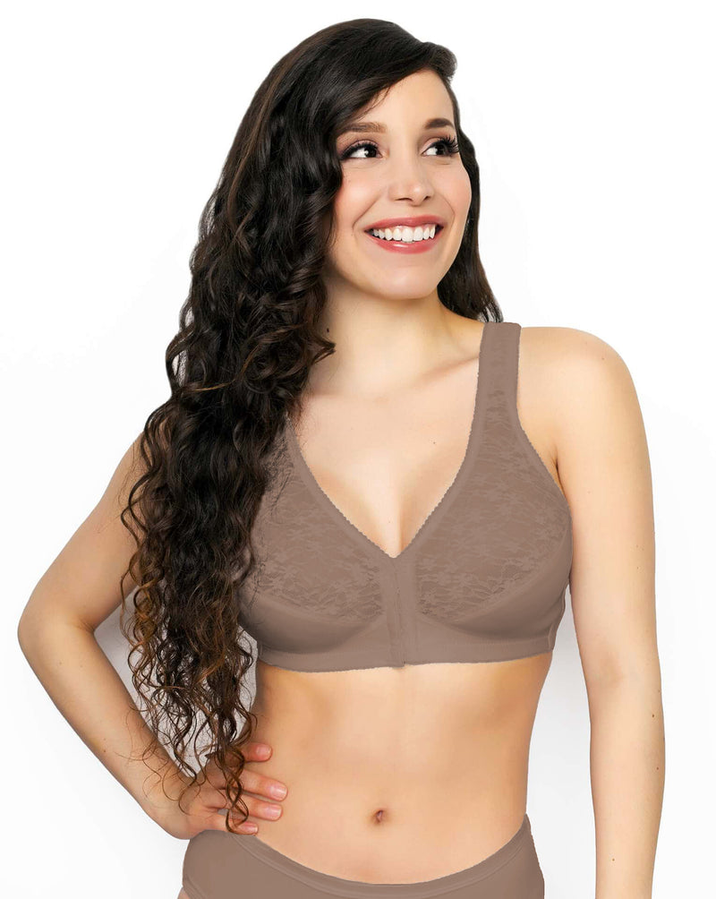Exclare Women's Front Closure Full Coverage Wirefree Posture Back Everyday  Bra(40B, Beige) 