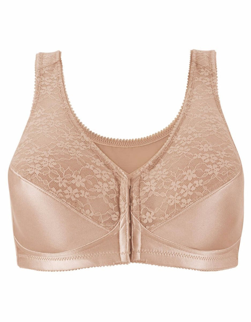 Exclare Women's Front Closure Full Coverage Wirefree Posture Back Everyday  Bra(36D, Beige)