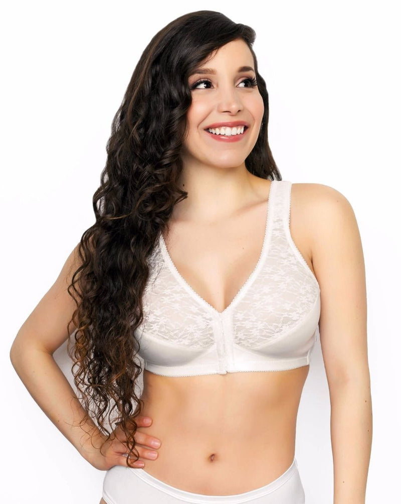 Exclare Women's Front Closure Full Coverage Wirefree Posture Back Everyday  Bra(White,46DDD)
