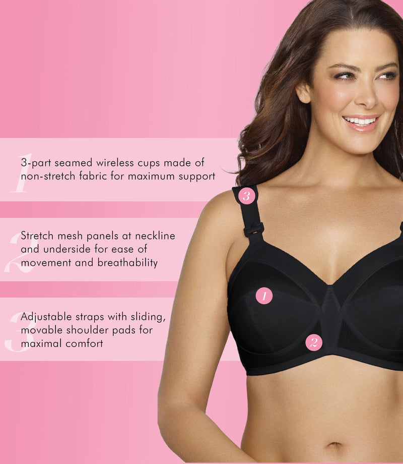 Essentials868 - Wire-free D Cup Bra •3 hooks for maximum support. •thick  band for comfort. •Material : 90 nylon 10% spandex Size: •38D•40D•42D•44D  Price : $55 for 1 .. 2 for $105